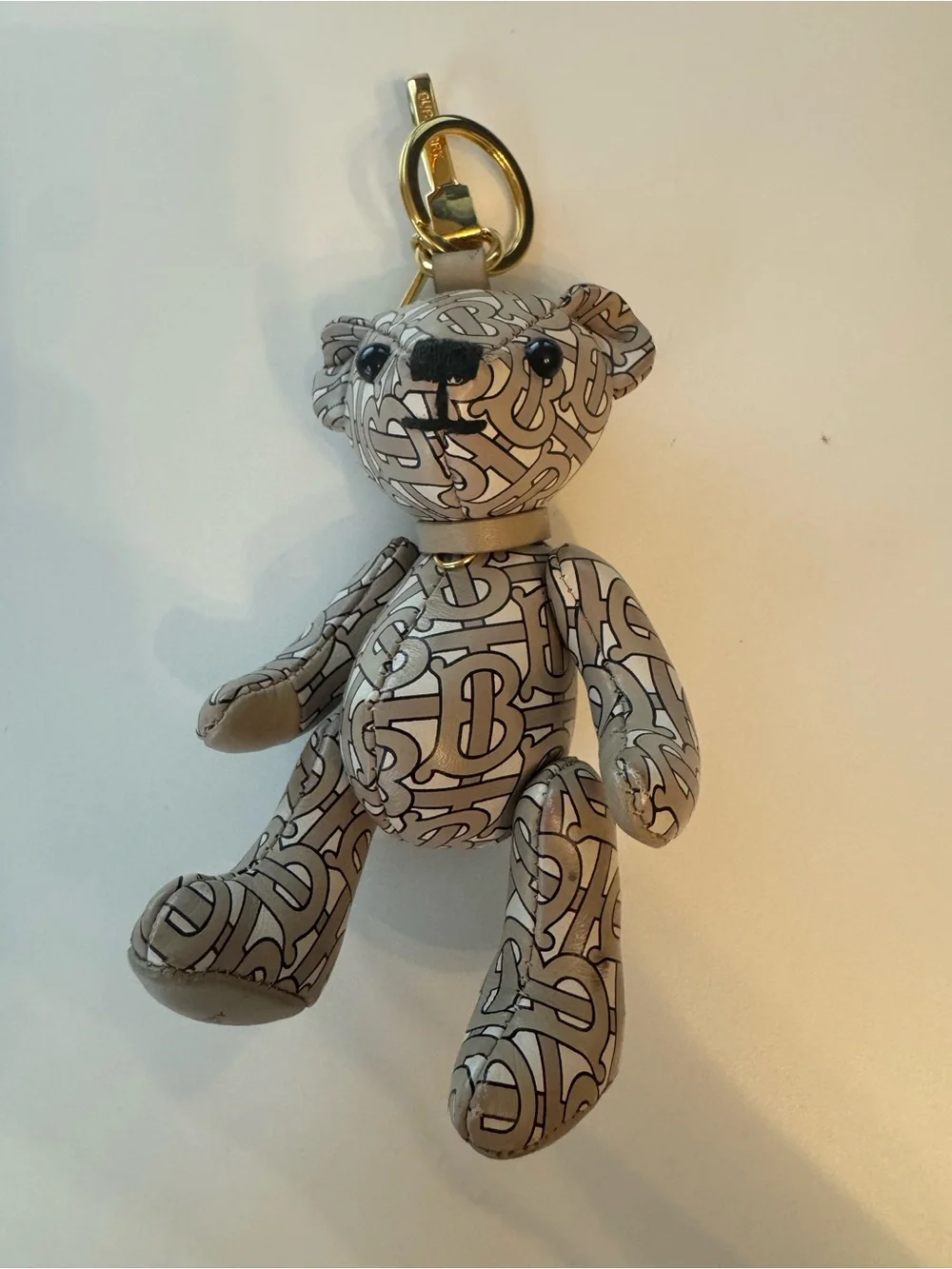 Burberry Beige Monogram Bear Keyring with Gold Hardware